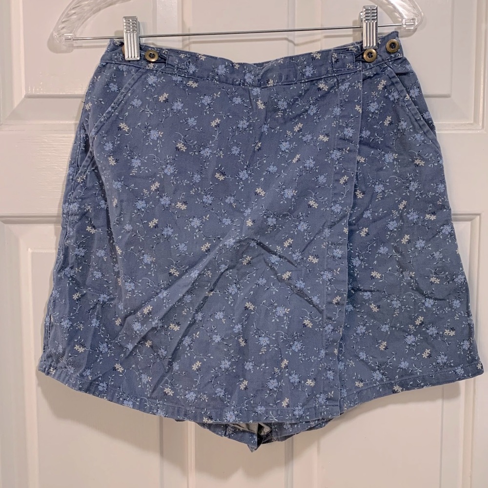 90s Blue Floral Denim Skort (skirt-shorts) Y2K